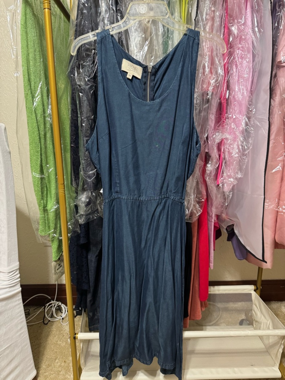 Rachel Denim Sleeveless Jumpsuit in Navy Blue